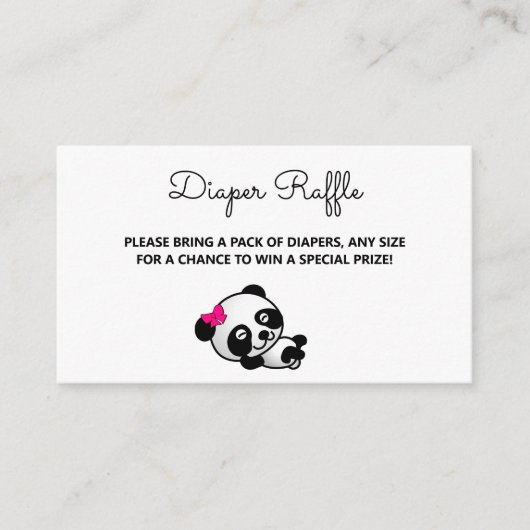 ピンクと黒のパンダクマ赤ちゃんシャワーおむつラッフル エンクロージャーカード (正面)
