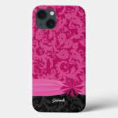 ピンクと黒のパーソナライズされたダマスクiPhoneカバー – Case-Mate iPhoneケース (裏面)