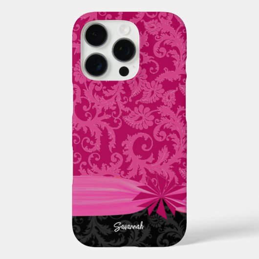 ピンクと黒のパーソナライズされたダマスクiPhoneカバー – Case-Mate iPhoneケース (裏面)