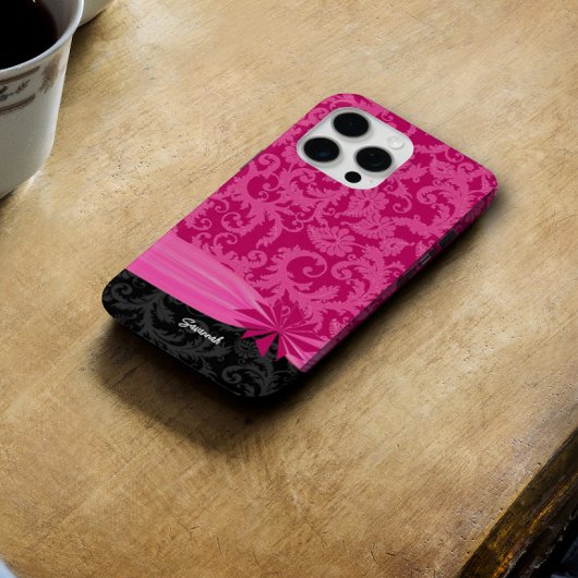 ピンクと黒のパーソナライズされたダマスクiPhoneカバー –  Case-Mate iPhoneケース