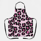 ピンクと黒のヒョウのプリントパターン エプロン (正面)