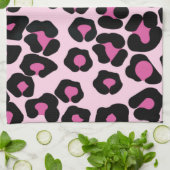 ピンクと黒のヒョウのプリントパターン キッチンタオル (折り畳み)