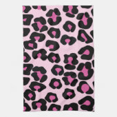 ピンクと黒のヒョウのプリントパターン キッチンタオル (縦)