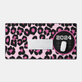 ピンクと黒のヒョウのプリントパターン デスクマット (キーボード&マウス)