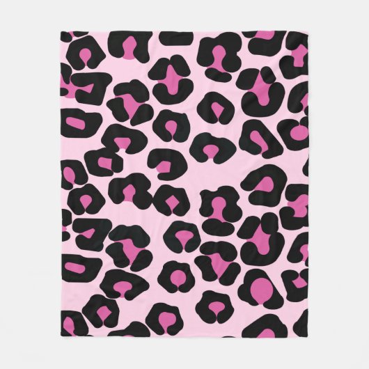 ピンクと黒のヒョウのプリントパターン フリースブランケット (正面)