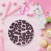 ピンクと黒のヒョウのプリントパターン ペーパープレート (パーティー)