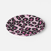 ピンクと黒のヒョウのプリントパターン ペーパープレート (アングル)