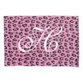 ピンクと黒のヒョウ柄のモノグラム枕カバー 枕カバー (正面)