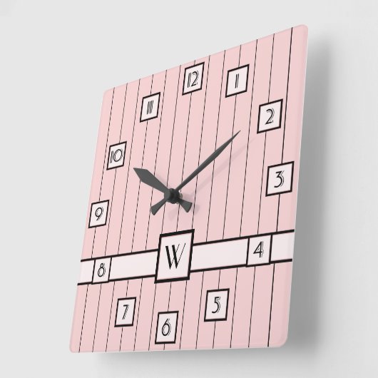 ピンクと黒のピンストライプ時計 スクエア壁時計 (傾斜)