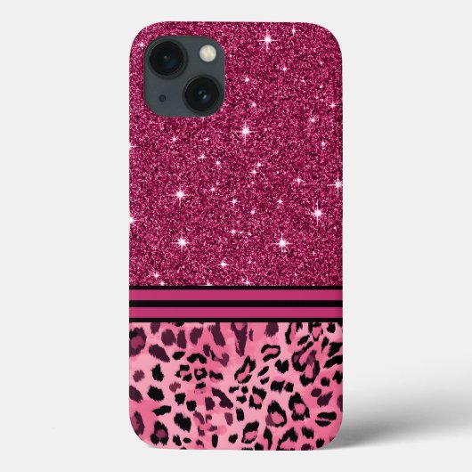 ピンクと黒のフェイクグリッターヒョウ Case-Mate iPhoneケース (裏面)