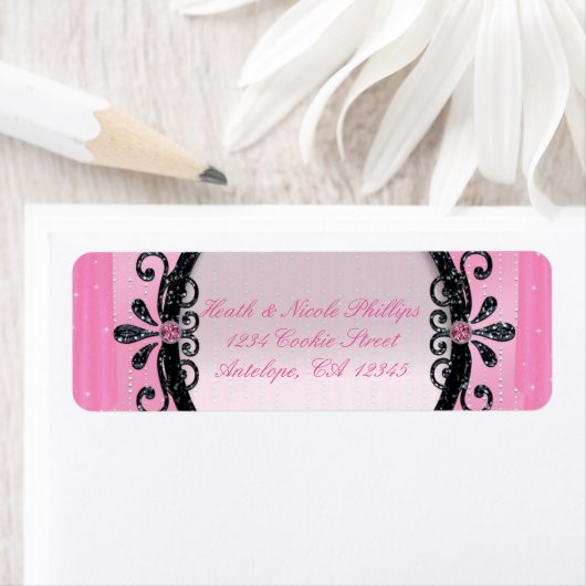 ピンクと黒のフレファンシーームパーティー住所 シール (インサイチュ)