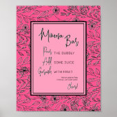 ピンクと黒のフローラブライダルシャワーミモザバー ポスター (正面)