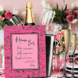 ピンクと黒のフローラブライダルシャワーミモザバー ポスター