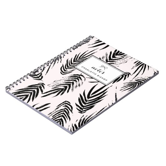 ピンクと黒のブラシパーム離れのパターンカスタム ノートブック (左側)