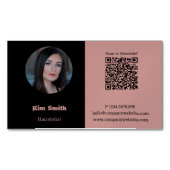 ピンクと黒のプロフィール写真QRコード マグネット名刺 (正面)