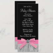 ピンクと黒のベビーガールシャワー 招待状 (正面/裏面)