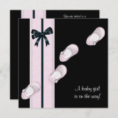 ピンクと黒のベビーシューズ女の子ベビーシャワー 招待状 (正面/裏面)