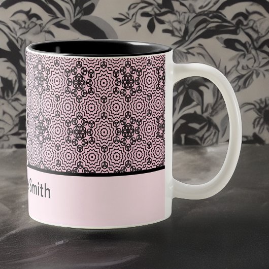 ピンクと黒のボックスマンダラグラフィックデザイン2トーン ツートーンマグカップ