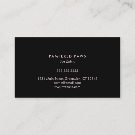ピンクと黒のポープリントプロフェッショナルペットサロン 名刺 (裏面)