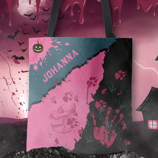 ピンクと黒のポー不気味トプリントトートバッグ トートバッグ