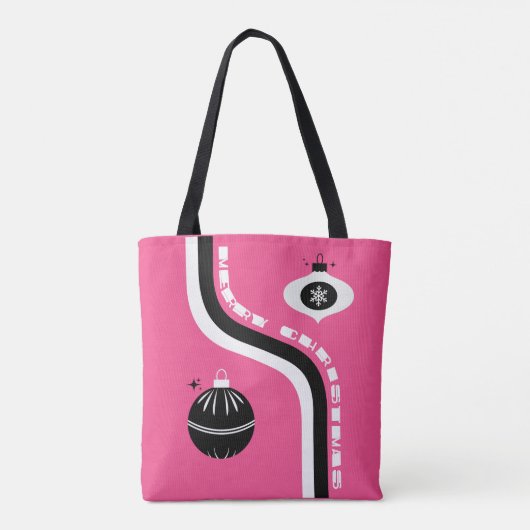 ピンクと黒のメリークリスマスウィメンズトートバッグ トートバッグ (裏面)