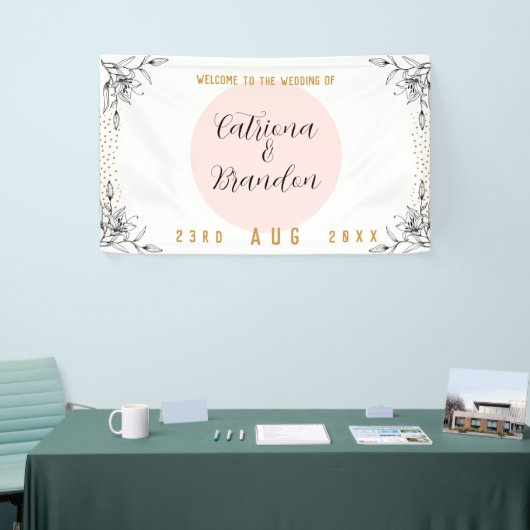 ピンクと黒のモダン金ゴールドド結婚ットのバナー 横断幕 (トレードショー)