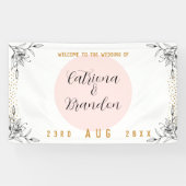 ピンクと黒のモダン金ゴールドド結婚ットのバナー 横断幕 (横)