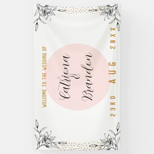 ピンクと黒のモダン金ゴールドド結婚ットのバナー 横断幕 (縦)