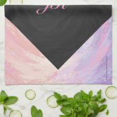 ピンクと黒のモノグラム キッチンタオル (折り畳み)