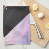 ピンクと黒のモノグラム キッチンタオル (四つ折り)