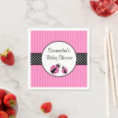 ピンクと黒のラディバグストライプのドット赤ちゃんシャワー スタンダードカクテルナプキン (インサイチュ)
