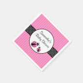 ピンクと黒のラディバグストライプのドット赤ちゃんシャワー スタンダードカクテルナプキン (角)