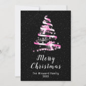 ピンクと黒のリボンギフトメリークリスマス シーズンカード (正面)