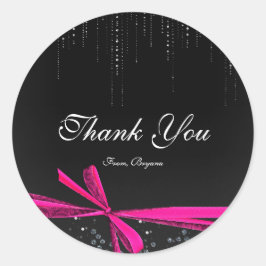 ピンクと黒のリボン弓ラインストーンステッきらきら光るカー ラウンドシール