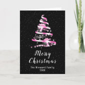 ピンクと黒のリボン　ギフト　メリークリスマス シーズンカード (正面)