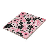 ピンクと黒のレトロ植物花のパターン タイル (側面)