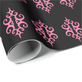 ピンクと黒のレース模様のラッピング紙 ラッピングペーパー (ロールコーナー)