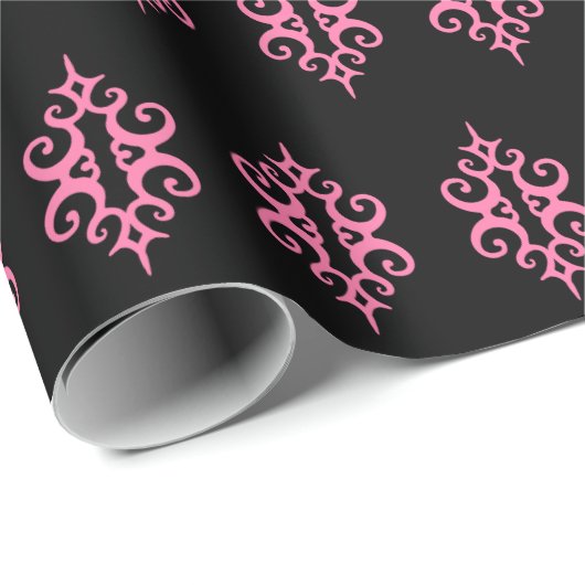 ピンクと黒のレース模様のラッピング紙 ラッピングペーパー (ロールコーナー)