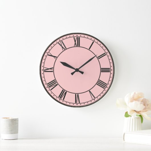 ピンクと黒のヴィンテージローマ数字 ラージ壁時計 (ホーム)