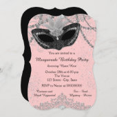 ピンクと黒の仮装パーティー 招待状 (正面/裏面)