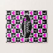 ピンクと黒の体操パーソナライズされたデザイン ジグソーパズル (横)