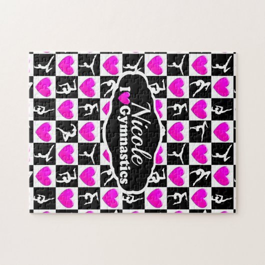 ピンクと黒の体操パーソナライズされたデザイン ジグソーパズル (横)