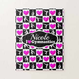 ピンクと黒の体操パーソナライズされたデザイン ジグソーパズル