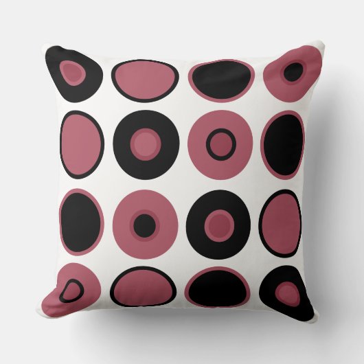 ピンクと黒の円 クッション (正面)