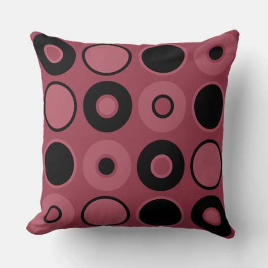 ピンクと黒の円 クッション (正面)