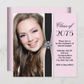 ピンクと黒の写真の卒業発表 招待状 (正面/裏面)