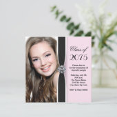 ピンクと黒の写真の卒業発表 招待状 (スタンド正面)