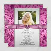ピンクと黒の写真卒業 招待状 (正面/裏面)