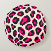 ピンクと黒の動物ヒョウ柄 ラウンドクッション (裏面)