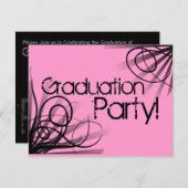 ピンクと黒の卒業パーティー 招待状 (正面/裏面)